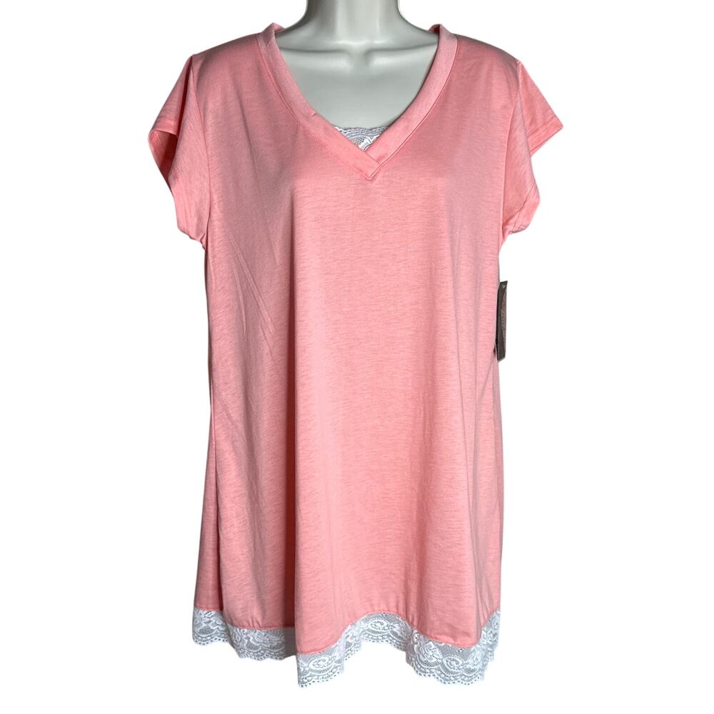 Dynabelly Coral with Lace Trim T Shirt XL NWT